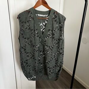 Zara Khaki Lace Detail Top